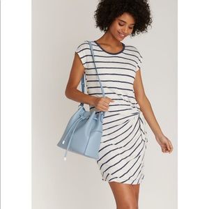 Velvet by Graham & Spencer | Cream & Navy Striped Faux Wrap Dress NWT